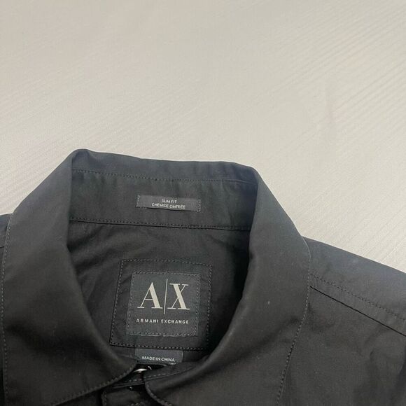 Armani Exchange Slim Fit Waxed Cotton Black Snap Button Long Sleeve Shirt Small - Picture 3 of 10
